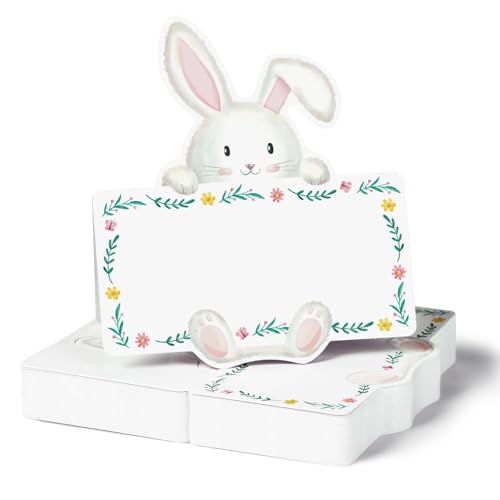 BETESSIN Tischkarten Ostern - 50 Stück Platzkarten mit niedlichem Osterhase Motiv - Namenskarten zum Beschriften - Tischdekoration für Ostern, Frühling Party & Kindergeburtstag von BETESSIN