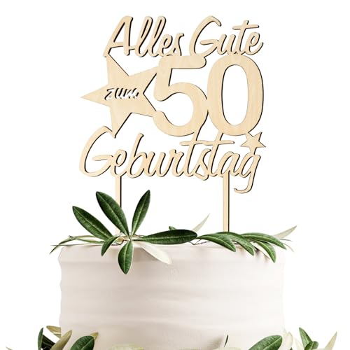 BETESSIN Torten Deko 50 Geburtstag Alles Gute zum Geburtstag 50 Jahre Cake Topper Holz Tortenstecker Happy 50th Birthday Kuchen Topper Kuchendeko 50 Geburstagstorte Deko Frauen Männer von BETESSIN