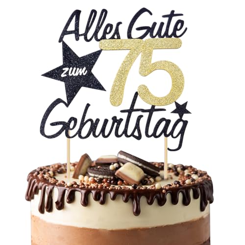 BETESSIN Torten Deko 75 Geburtstag Alles Gute zum Geburtstag 75 Jahre Tortendeko Happy 75th Birthday Cake Topper Kuchen Topper Kuchendeko 75 Geburstagstorte Deko Männer Frauen von BETESSIN