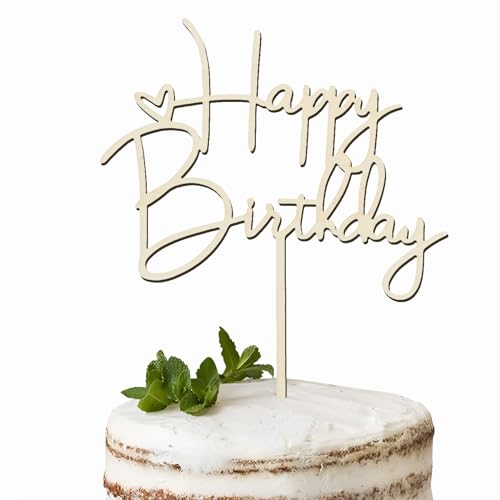 BETESSIN Tortendeko Geburtstag Holz - Cake Topper Happy Birthday - Tortenstecker für Geburtstagstorte - Kuchendekoration zum Geburtstag für Kinder und Erwachsene von BETESSIN
