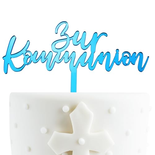 BETESSIN Tortendeko Kommunion Junge Blau - Zur Kommunion Tortenstecker aus Acryl - Erstkommunion Cake Topper - Kommunion Deko für Junge & Mädchen von BETESSIN