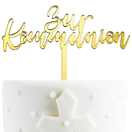 BETESSIN Tortendeko Kommunion - Zur Kommunion Tortenstecker aus Acryl - Erstkommunion Cake Topper Gold - Kommunion Deko für Junge & Mädchen von BETESSIN