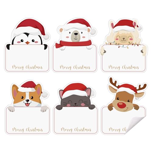 BETESSIN Weihnachtsetiketten Selbstklebend - 120 Stück Weihnachtsaufkleber mit Tiere Motiven - Geschenkaufkleber zum Beschriften 6cm - Weihnachtssticker für Namensetiketten von BETESSIN