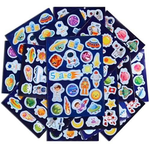 BETESSIN Weltraum Aufkleber - 16 Bögen Weltraum Sticker mit Planeten, Raumschiff und Astronaut Mustern - Planeten Sticker für Scrapbooking und Basteln - Weltraum Geschenk für Kinder und Space-Fans von BETESSIN