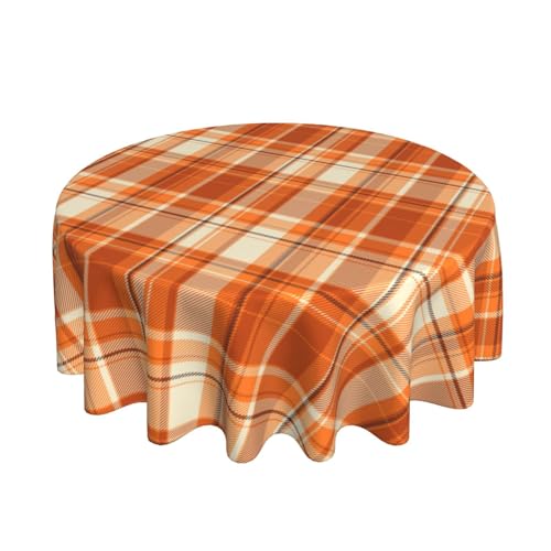 BETGINY Karierte Herbst-Tischdecke, rund, 178 cm, gebranntes Orange, Retro-Tischdecke, schmutzabweisend, Polyester, Herbst, Erntedankfest, für drinnen und draußen, Tischdecken für Küche, Esszimmer, von BETGINY