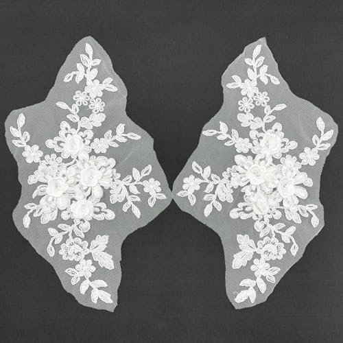 BETITETO Blumenstickerei Spitze Applikationen 1 Paar 3D bestickte Blumen zum Aufnähen auf Hochzeit Brautkleid Kleid Kostüm Mieder Handwerk DIY (#1 White-Off) von BETITETO
