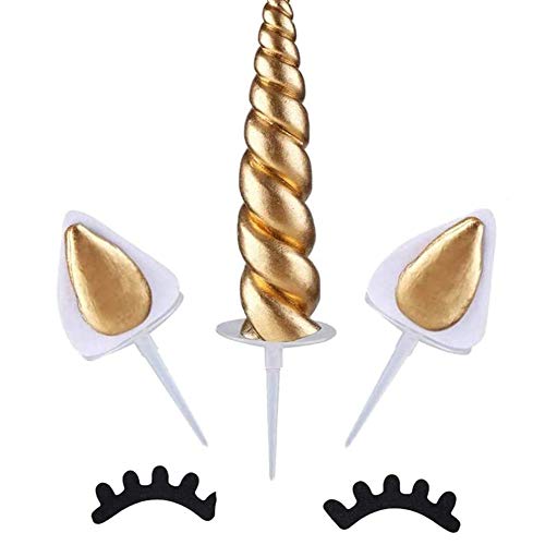 BETOY Kuchen Topper, Einhorn Kuchen Topper Gold Cake Topper für Geburtstag Hochzeit Party Kuchendeko, Niedlich Horn Ohren und Wimpern Kuchen Torte Deko(5 Stücke) von BETOY