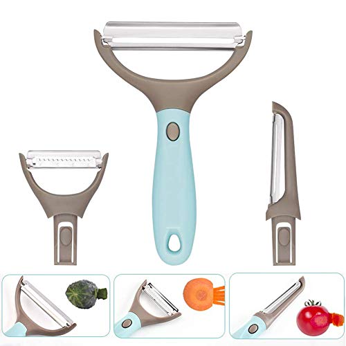 BETOY Y-Form Schäler, Peeler Set 3 In1 Peeler Set Multifunktionsfruchtgemüseschäler Anti-Rutsch-Komfortgriff Schäler Unverzichtbares Artefakt für die Küche für Gemüse- Und Obstschalen, Späne, Blau von BETOY