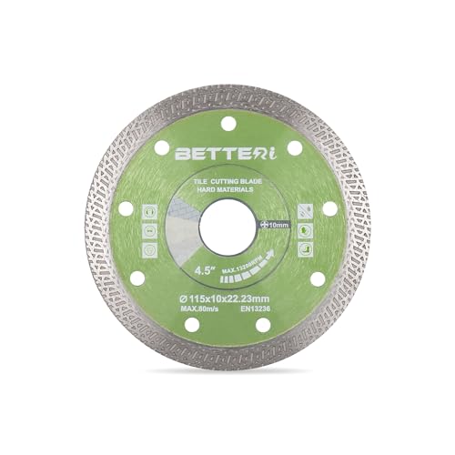 BETTERI Diamantscheibe 115mm x 22,23mm Extra Dünn, Diamant Trennscheibe 115 für Fliesenschneider &Trennschneider, zum Schneiden von Harte Fliesen, Keramik, Marmor, Segment: 10 mm von BETTERI