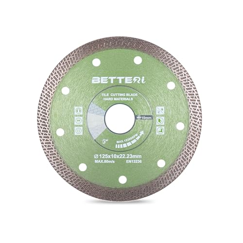 BETTERI Diamantscheibe 115mm x 22,23mm Extra Dünn, Diamant Trennscheibe 115 für Fliesenschneider &Trennschneider, zum Schneiden von Harte Fliesen, Feinsteinzeug, Keramik, Marmor, Segment: 10 mm von BETTERI