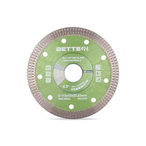 BETTERI Diamantscheibe 115mm x 22,23mm Extra Dünn, Diamant Trennscheiben für Trennschneider & Fliesenschneider, zum Schneiden von Fliesen, Feinsteinzeug, Keramik, Marmor, Segment: 10 mm von BETTERI