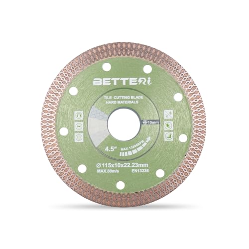 BETTERI Diamantscheibe 115mm x 22,23mm Extra Dünn, Diamant Trennscheiben für Trennschneider & Fliesenschneider, zum Schneiden von Fliesen, Feinsteinzeug, Keramik, Marmor, Segment: 10 mm von BETTERI