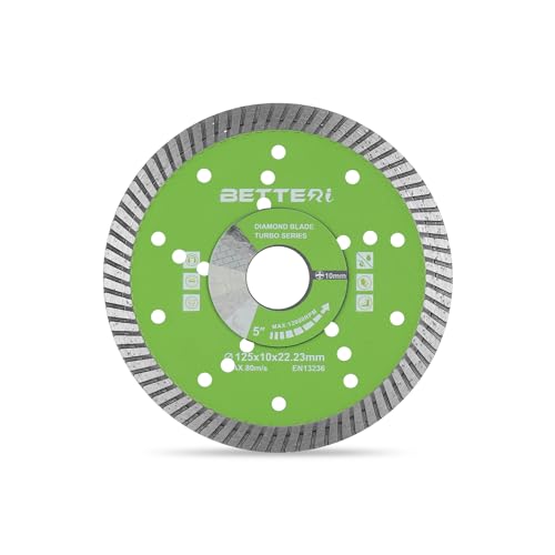 BETTERI Diamantscheibe 125mm x 22,23 mm Extra Dünn, Diamant-Trennscheibe zum Trennen von Fliesen, Beton, Stein, Ziegel, Mauerwerk, Block, Universal Industriequalität Diamanttrennscheibe von BETTERI