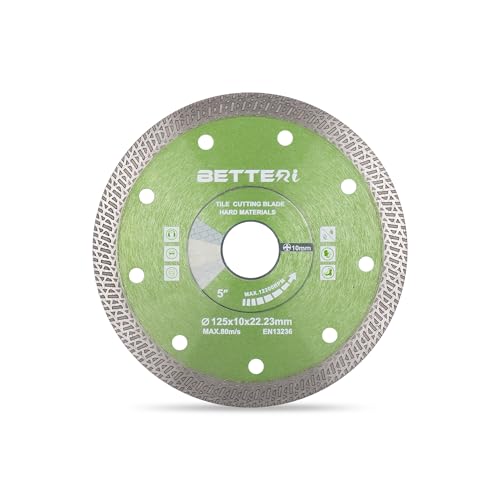 BETTERI Diamantscheibe 125mm x 22,23mm Extra Dünn, Diamant Trennscheibe 125 für Fliesenschneider &Trennschneider, zum Schneiden von Harte Fliesen, Keramik, Mauerwerk, Segment: 10 mm von BETTERI