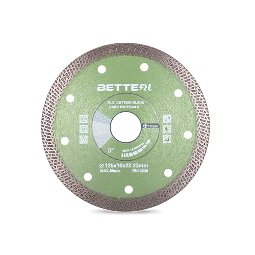 BETTERI Diamantscheibe 125mm x 22,23mm Extra Dünn, Diamant Trennscheibe 125 für Fliesenschneider &Trennschneider, zum Schneiden von Harte Fliesen, Keramik, Mauerwerk, Segment: 10 mm von BETTERI