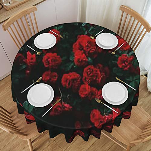 BEULSI Runde rote und schwarze Rosen-Tischdecken aus Baumwolle und Leinen, geeignet für Zuhause, Küche, Dekoration, Party, Weihnachten, Picknick von BEULSI