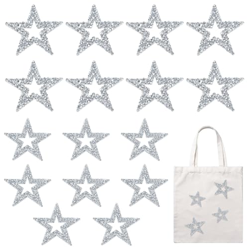 BEUNITONE 16 Stück 2 Stile Bügelbilder Stern Patches Selbstklebende Stern Patches Glitzer Strass Patches Bling Applikationen Stern Form Applikationen Patch für DIY Handwerk Kleidung Jeans Reparatur von BEUNITONE