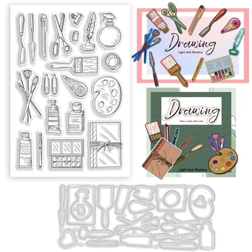 BEUNITONE 2 Stück Malwerkzeuge Transparenter Stempel Paletten-Stanzteile Spachtelstift Silikonstempel Pinselschneideschablone DIY Art Handbook Stempel Und Stanzformen Für Scrapbooking von BEUNITONE