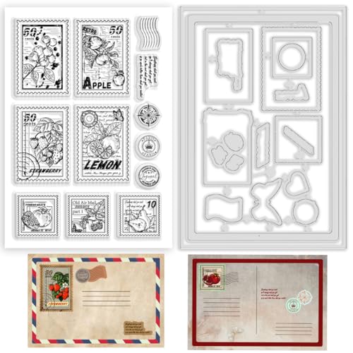 BEUNITONE 2 Stück Obst Porto Stempel Sterben Schneiden Stempel Gummi Stempel Banner Schneiden Stirbt Herz Schmetterling Silikon Briefmarken Zum Diy Scrapbooking Karte Herstellung von BEUNITONE