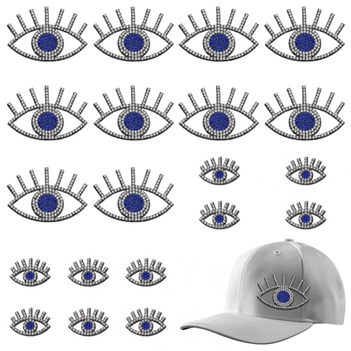 BEUNITONE 20 Stück Evil Eye bestickte Applikation Patches 6,1 x 4,3 cm blau Evil Eye Pailletten Patch zum Aufnähen auf Strass Perlen Applikation für Kleidung, Jacken, Jeans, Taschen, Kristall, von BEUNITONE