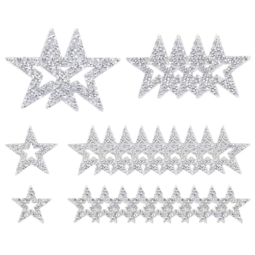 BEUNITONE 26 Stück Stern Eisen Auf Patches 4 Größen Strass Stern Patches Kristall Stern Patches Stern Gestickt Applikation Zum Diy Kleidung Kleid Hüte Schuhe Taschen von BEUNITONE