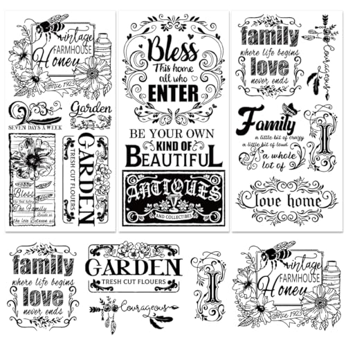 BEUNITONE 3 Bogen Vintage Wort Abziehbilder Zum Aufreiben Für Möbelhandwerk Vintage Buchstaben Blumen Aufkleber Abziehbilder Zum Aufreiben Für Familie Zuhause Garten DIY Kunst Handwerk Dekor von BEUNITONE