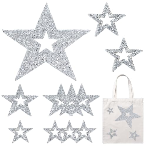 BEUNITONE 4 Größen Bügelbilder Stern Aufkleber Stern Patches Glitzer Strass Patches Bling Applikationen Stern Form Applikationen Patch für DIY Handwerk Kleidung Jeans Reparatur Dekoration von BEUNITONE