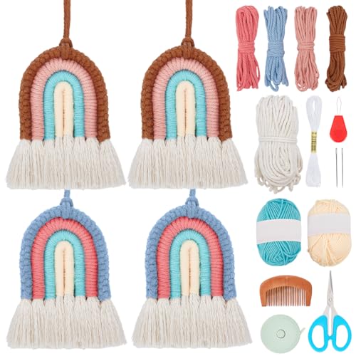 BEUNITONE 4 Set DIY Makramee Regenbogen Wand hängende Set für Erwachsene Anfänger bunte Regenbogen Makramee Set DIY Regenbogen Garn Kunst Sets für Schlafzimmer Dekor DIY Handwerk Scrapbook von BEUNITONE