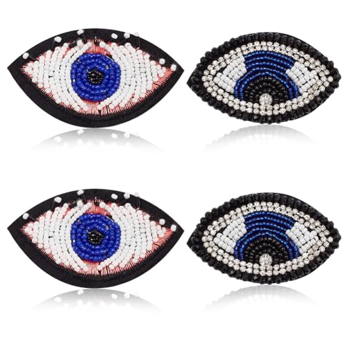 BEUNITONE 4 Stück Evil Eye Perlen-Patches Kristall-Evil-Eye-Patches Zum Aufnähen Strass-Augenklappen-Applikation Handgefertigte Dekorative Aufnäher Zum Selbermachen Für Kleidungsstücke Hosen von BEUNITONE