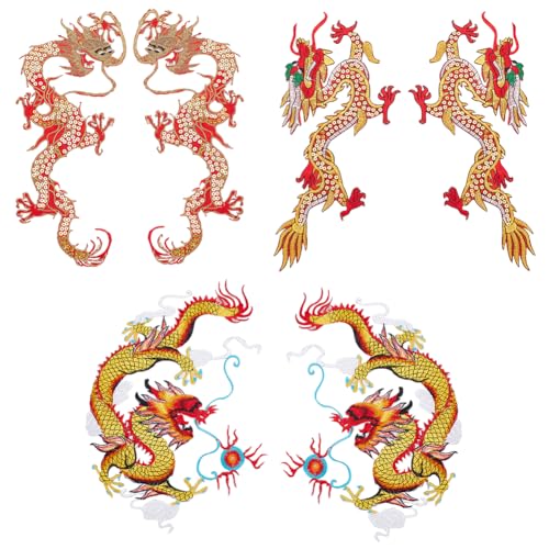 BEUNITONE 6 Chinesischer Goldener Drache Zum Aufbügeln/Aufnähen Für Männer Und Frauen Vintage Kung Fu Drachen Aufnäher Stickapplikationen Für Kleidung Taschen DIY Zubehör Basteln Kleidungsdekoration von BEUNITONE