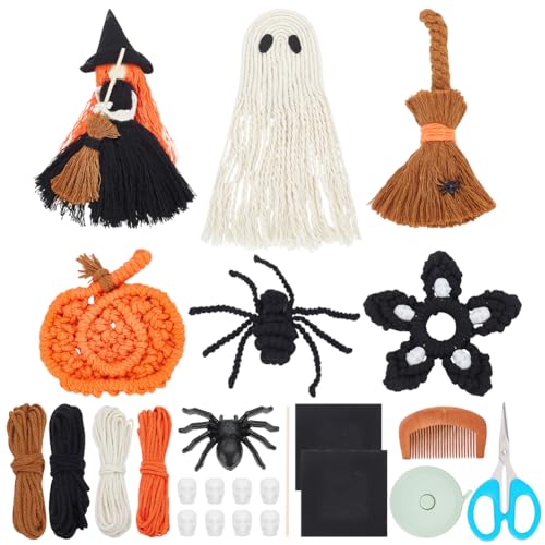 BEUNITONE 6 DIY Halloween Makramee Ornamente Geist Makramee Wandbehang Totenkopf Hängende Heimornamente Kürbis Halloween Dekorationen Dekor Halloween Fledermaus Makramee Wandbehang Für Raumdekoration von BEUNITONE