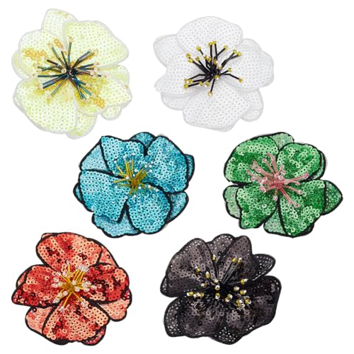 BEUNITONE 6 Stück Pailletten Blumen Perlenflicken Für Kleidung Bunt Handgefertigt Strass Blumenstickerei Applikation Für Kleidung DIY Mit Blumen Verzierte Motive Zum Aufnähen Auf Kleidung DIY von BEUNITONE