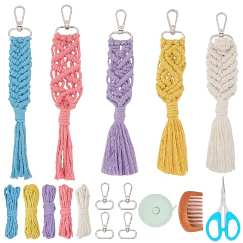 BEUNITONE DIY Makramee Farbmischungs Schlüsselanhänger Set Für Erwachsene Anfänger Fisch Makramee Set Makramee Schlüsselanhänger Mit Anleitung Boho Makramee Schlüsselanhänger Set von BEUNITONE