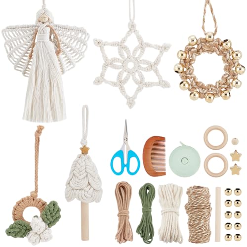 BEUNITONE DIY Makramee Weihnachtsschmuck Mini Weihnachts Türklinkenaufhänger Ornamente Für Erwachsene Und Anfänger Bastelset Schneeflocken Hänge Makramee Set Mit Anleitung Für Die Hängende Dekoration von BEUNITONE