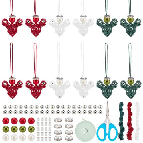 BEUNITONE DIY Weihnachtsengel Ornament 12 Set Mini Engel Ornamente DIY Makramee Set Für Anfänger Weihnachts Wandbehang Bastelsets Handgefertigte Engel Wanddekoration Mit Anleitung Für Hochzeitsfeier von BEUNITONE