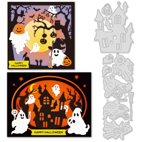 BEUNITONE Halloween-Geister-Stanzformen für Kartenherstellung, Halloween-Geister-Schloss, Stanzformen, Geister-Prägeschablonen für DIY, Scrapbooking, Halloween-Dekoration, Papierhandwerk von BEUNITONE