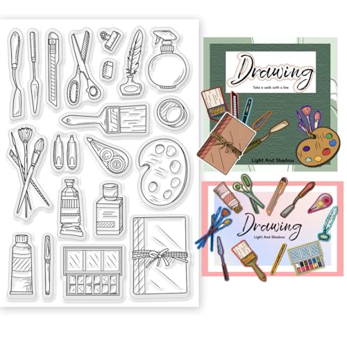 BEUNITONE Malwerkzeuge Transparenter Stempel Für Scrapbooking Pinsel-Silikon-Klarstempel Stiftspatel Palette Gummi Transparente Siegelstempel Für DIY-Handbuch Kartenherstellung Fotoalbum von BEUNITONE