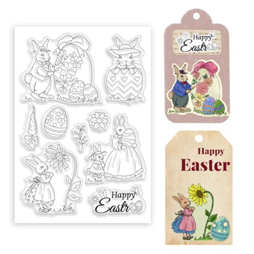 BEUNITONE Osterhasen-Klarstempel Wiederverwendbare Eier-Transparentstempel Für Das Scrapbooking Frohe Ostern-Stempel Blumen-Karotten-Silikonstempel Für Kartenherstellung Journalismus von BEUNITONE