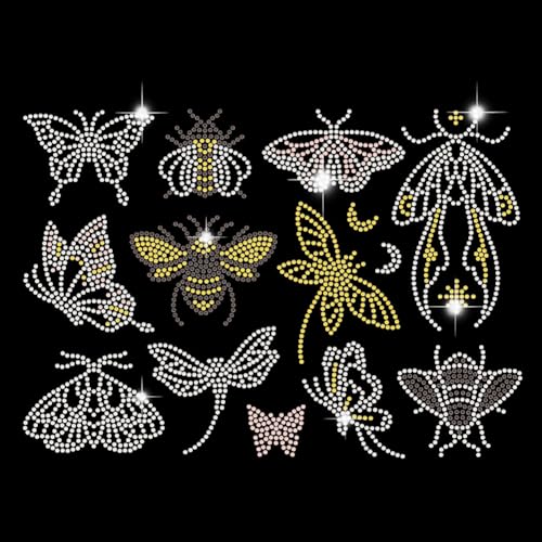 BEUNITONE Schmetterling Strass Bügelbilder Bienen Kristall Wärmetransfers A4 Größe Motte Libelle Kristall Transfer Applikationen Bling Hotfix Transfer Aufkleber Patch für DIY Kleidung Schuhe Hosen von BEUNITONE