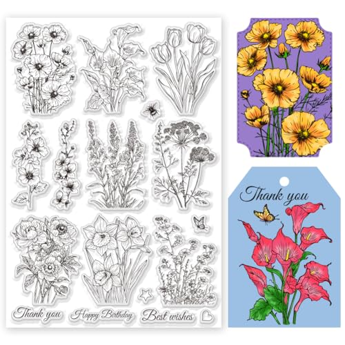 BEUNITONE Stempel Aus Transparentem Silikon Mit Blumenmotiv Kreatives Bastelwerkzeug Mit Hochauflösenden Blumen Stempeln Aus Gummi Für Die Kartengestaltung Dekoration Und Das Basteln von Scrapbooking von BEUNITONE