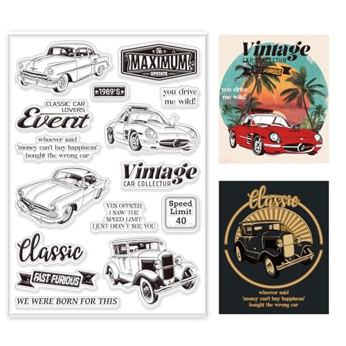 BEUNITONE Transparente Stempel Mit Oldtimer Motiv Silikonstempel Zum Gestalten von Karten Retro Auto Muster Transparente Siegelstempel Zum Gestalten von Urlaubskarten Für Selbstgemachte Geschenke von BEUNITONE