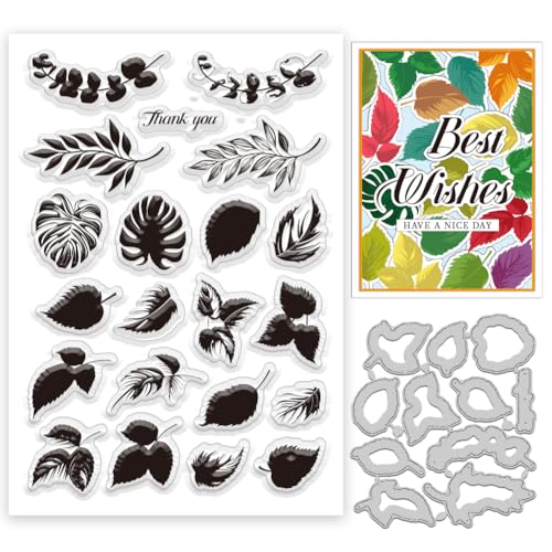 BEUNITONE Transparente Stempel Und Stanzformen Mit Eukalyptus Monstera Motiv Silikonstempel Und Stanzform Für DIY Scrapbooking Dekoratives Basteln Hintergrundstempel Für Die Kartengestaltung von BEUNITONE