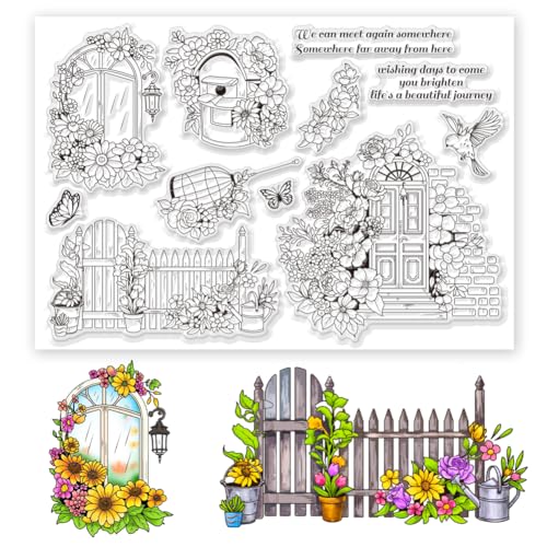 BEUNITONE Tür Zaun Landschaft Transparent Briefmarken Groß Größe Blume Vogel Silikon Stempel Garten Landschaft Briefmarken Zum Karte Herstellung Diy Scrapbooking Album Dekoration von BEUNITONE