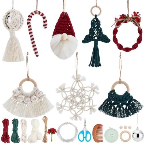 BEUNITONE Weihnachts Makramee Bastelsets Zum Aufhängen DIY Makramee Weihnachtsschmuck 8 Mit Anleitung Winter Makramee Schneeflocken Set Boho Handgefertigtes Makramee Dekor Für Zuhause Hochzeit Party von BEUNITONE