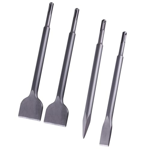 BEVDICNC Fliesenmeissel Set 4tlg Meißel Set für SDS Plus,250mm Fliesenmeißel, breite Flachmeißel Spitzmeißel Flachmeißel für Fliesenmauerwerk, Mauerwerk,Granit,Fliesenmeissel Set von BEVDICNC