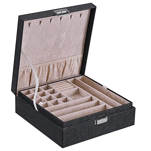 BEWISHOME Schmuckkästchen für Damen und Mädchen, Geschenke für Mutter und Ehefrau, 2-lagige Schmuckschatulle, PU-Leder-Halsketten-Schmuck-Organizer-Box für Ohrringe, Ringe, Halsketten, Armbänder, von BEWISHOME