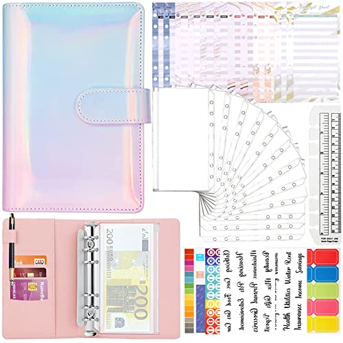 BEYAOBN A6 Binder Notizbuch, 33pcs Budget Planner, 6 Löcher Loseblatt Notizbuch mit Klar Plastik Geldumschläge Organizer Binderumschlägen, Budgetblätter, Etikettenaufklebern, Herrscher von BEYAOBN