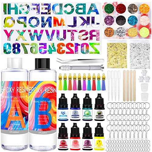 BEYAOBN Epoxidharz Set Anfänger 408 ml, Glasklar Resin harz Gießen Set Mit Epoxidharz Zubehör, Epoxidharz, Farbe, Glitzer DIY Schmuckherstellung für Halskette, Ohrringe, Schlüsselbund von BEYAOBN