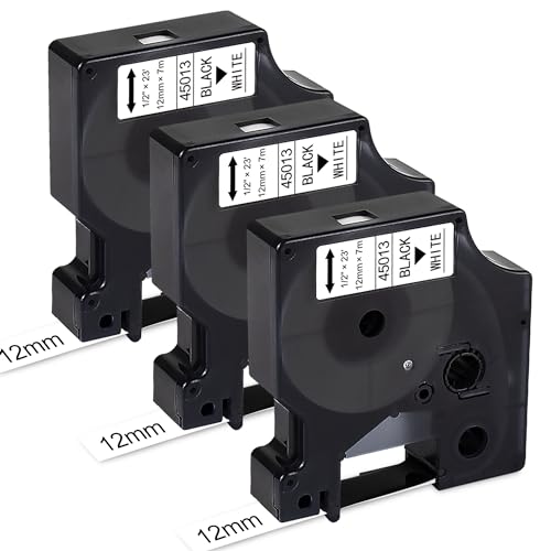 3x Kompatibel für Dymo Etikettenband D1 45013 45013s S0720530 Schwarz auf Weiß Beschriftungsgerät Bänder 12mm x 7m für ür DYMO LabelManager 160 210D 260P 280 360D 420P 450D Etikettendrucker von BEYONDTEK