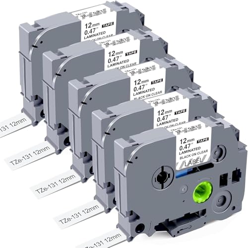 BEYONDTEK 5X Kompatibel für Brother P-Touch Bänder Transparent TZ Tape 12mm TZe-131 TZe131 Bänder 8m Schwarz auf Durchsichtig Schriftband für P touch PT H105 H110 1000 1005 BEYONDTEK 5X Kompatibel für Brother P-Touch Bänder Transparent TZ Tape 12mm TZe-131 TZe131 Bänder 8m Schwarz auf Durchsichtig Schriftband für P touch PT H105 H110 1000 1005 von BEYONDTEK